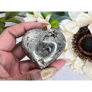 Druzy Pyrite Heart Carving - 53MM Pyrite Heart - 158g Pyrite Heart - Polished